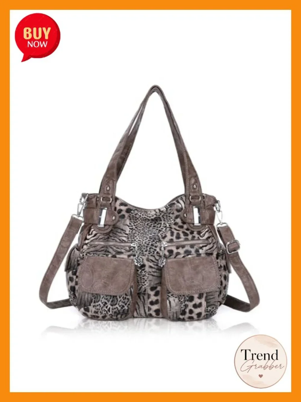 Washed Faux Leather Hobo Bag Double Zipper Multi Pocket Tote Shoulder Bag